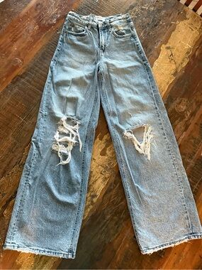 Flying Monkey Light Blue Wide Leg Distressed Jeans